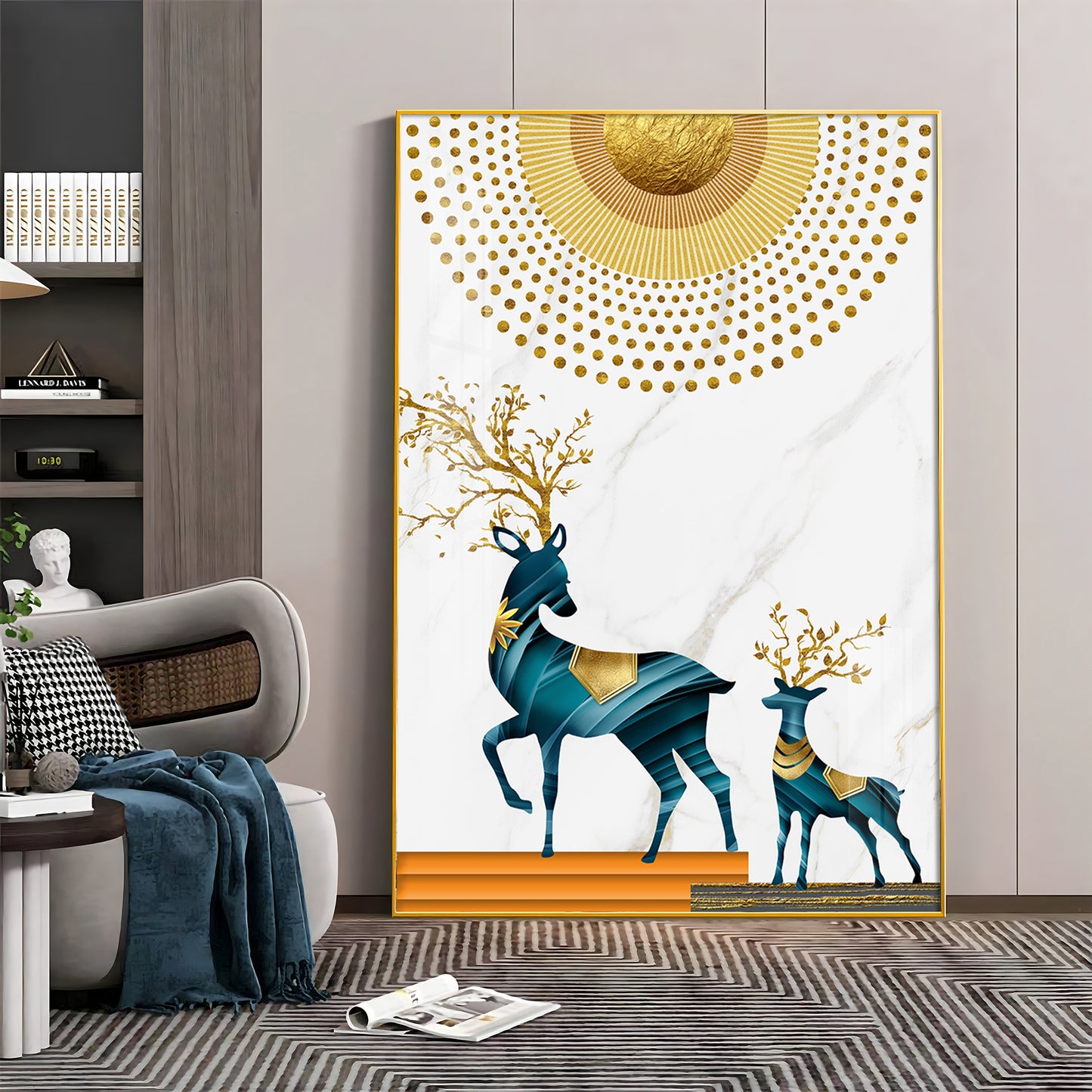 Radiant Antlers Glass Finish Vertical Wall Art