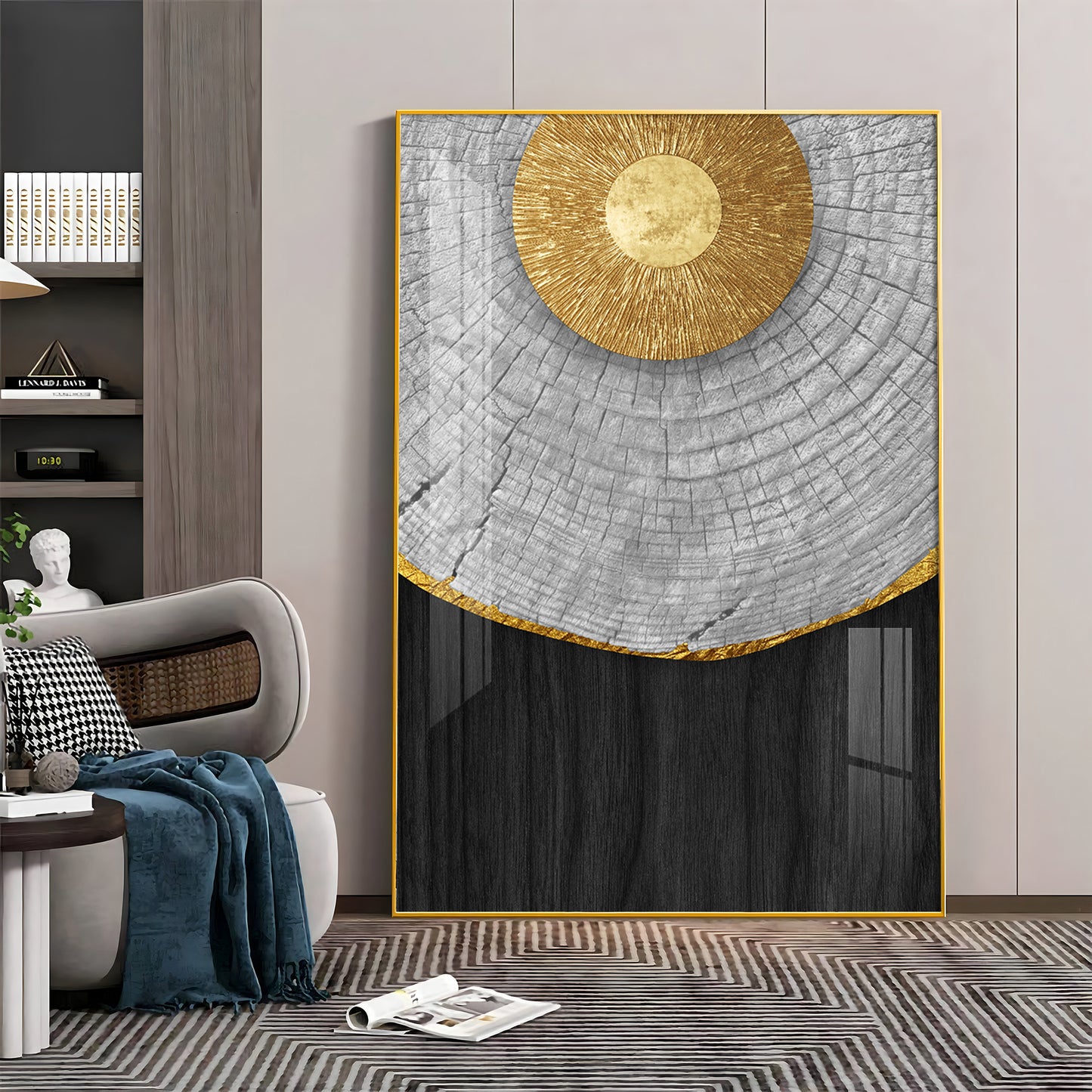 Golden Aura Living Glass Finish Vertical Wall Art