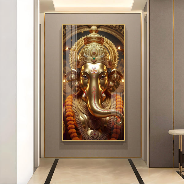 Ganpati Bappa Morya Glass Finish Vertical Wall Art
