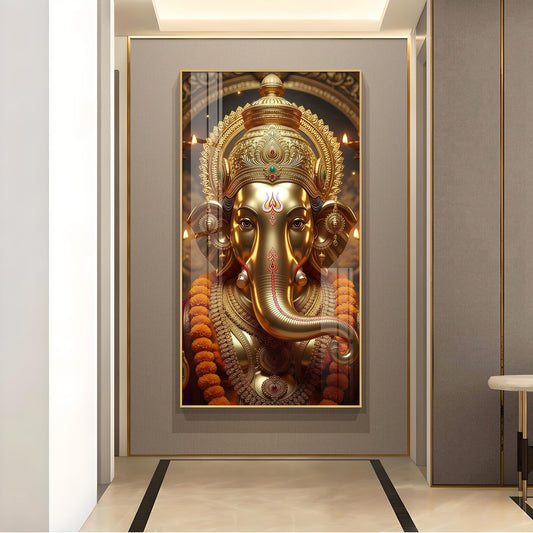 Ganpati Bappa Morya Glass Finish Vertical Wall Art