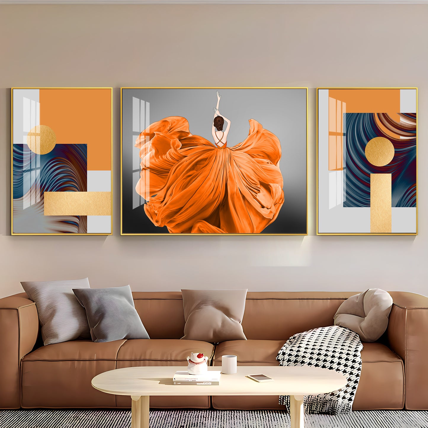 Women In Organce Elegance Glass Finish Wall Art (Set Of 3)