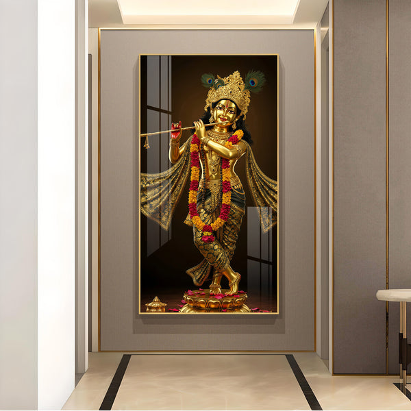 Shri Krishna Ji Glass Finish Vertical Wall Art