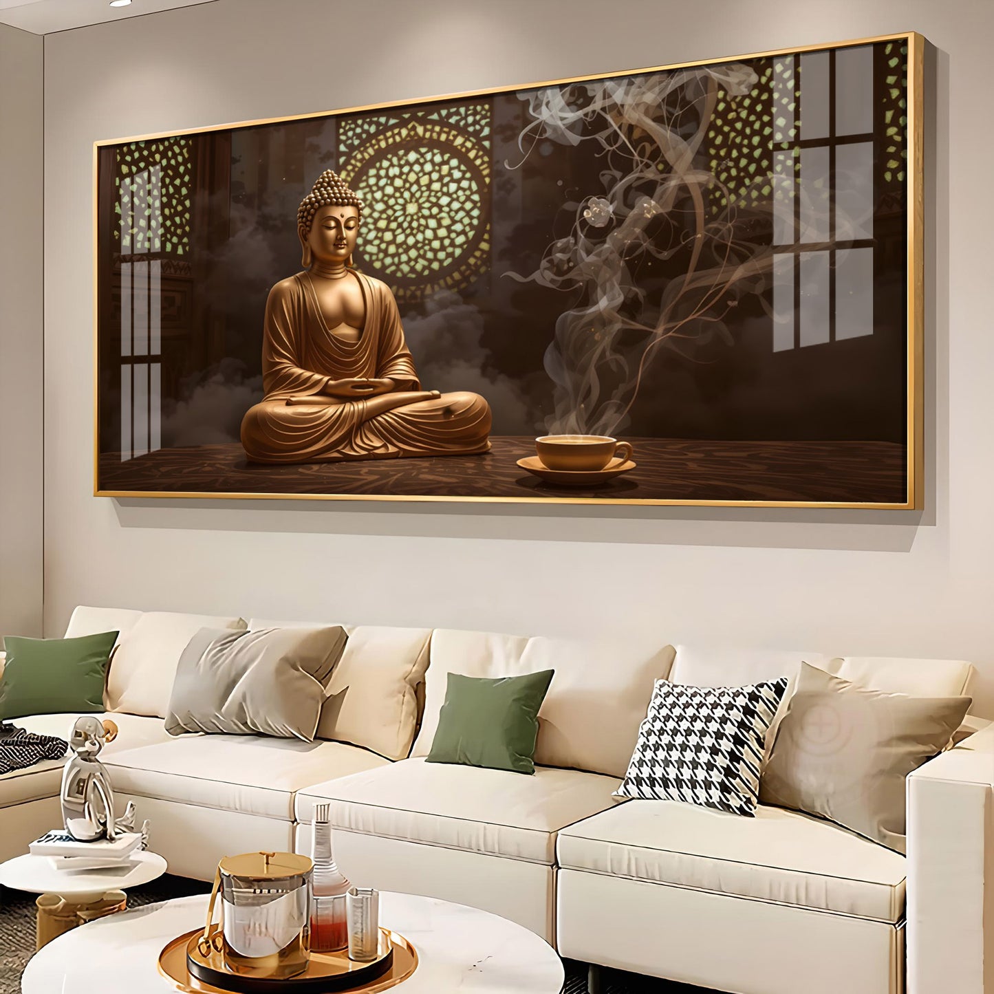 Buddha In Peace Glass Finish Horizontal Wall Art