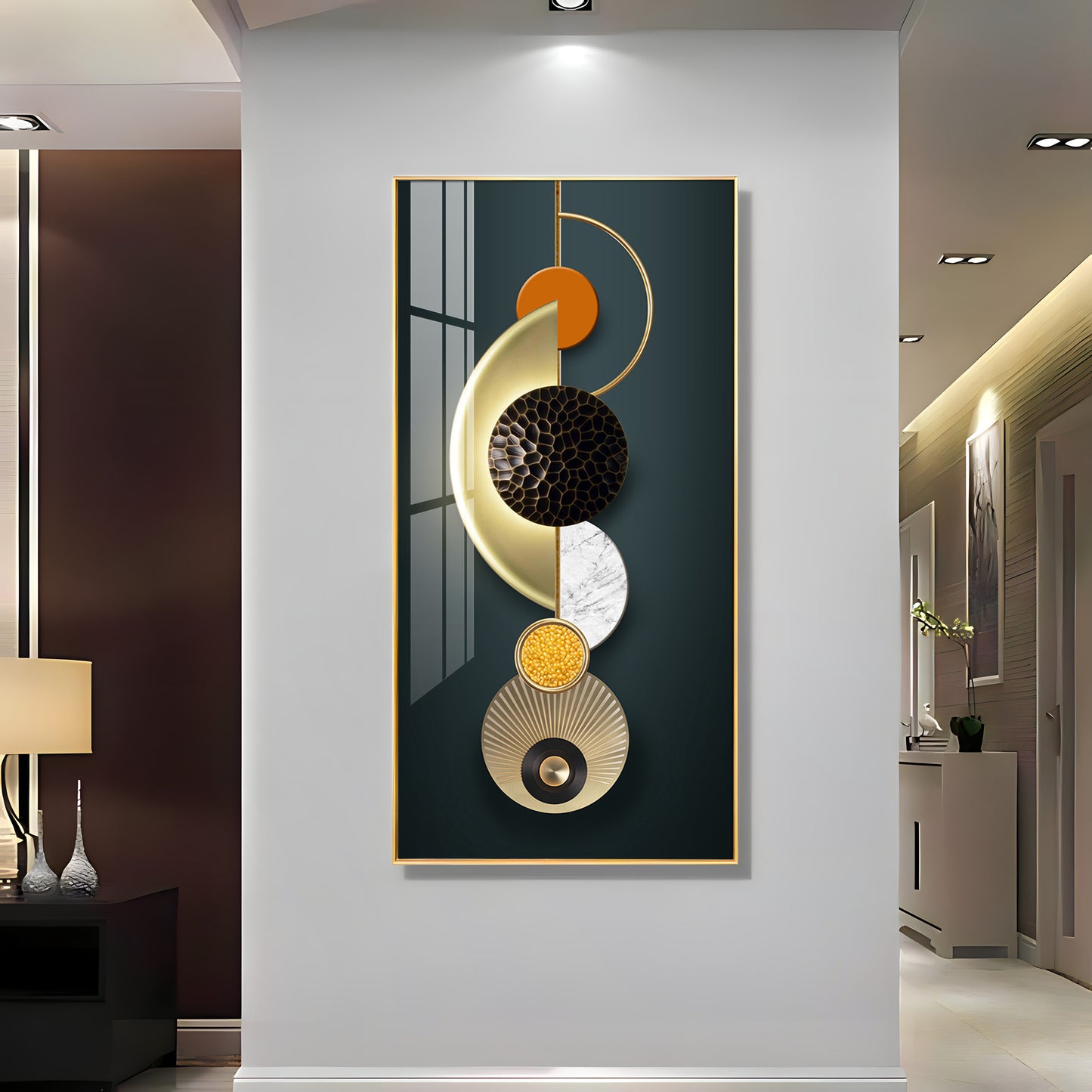 Hemicycle Design Glass Finish Vertical Wall Art
