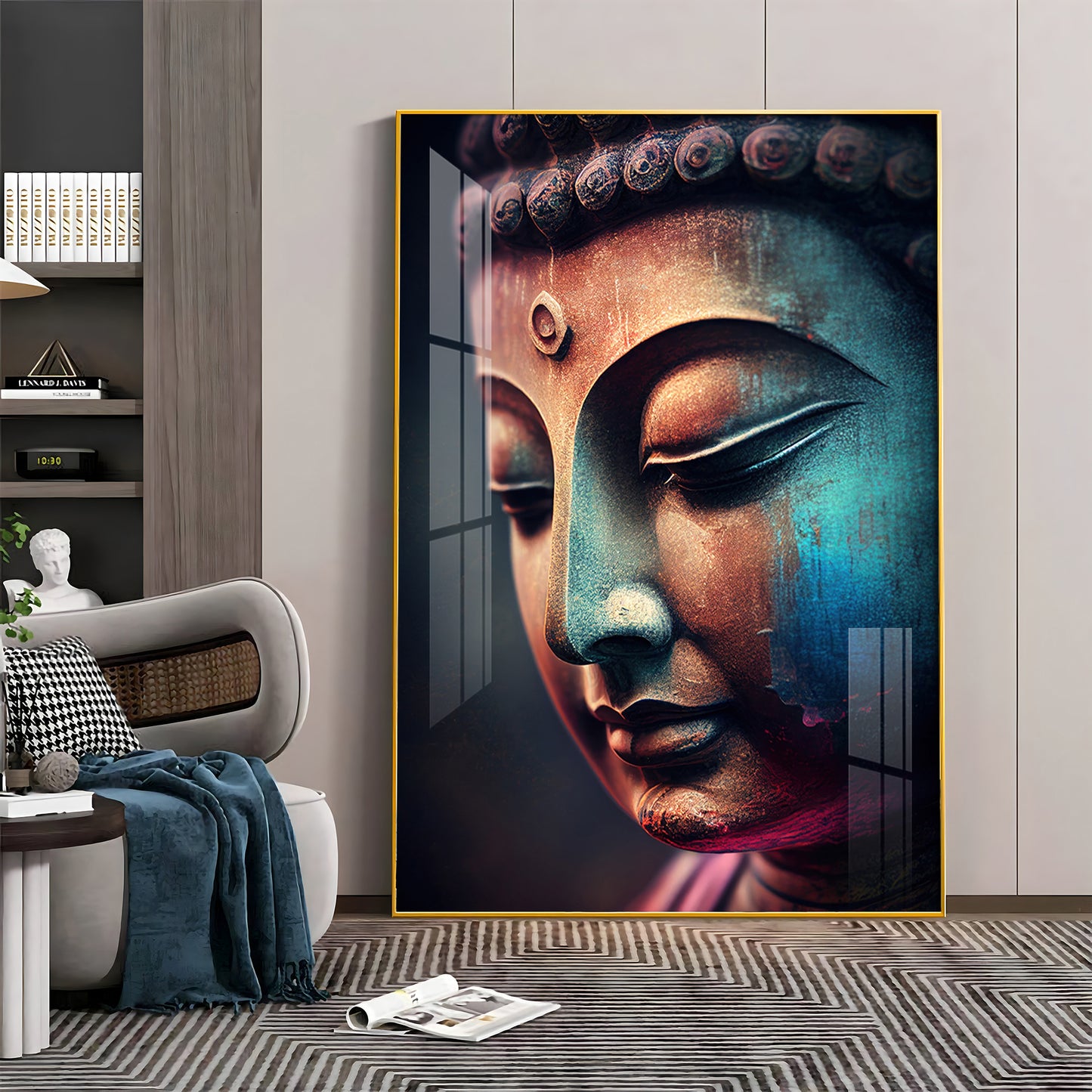 Buddha's Whisper Glass Finish Vertical Wall Art