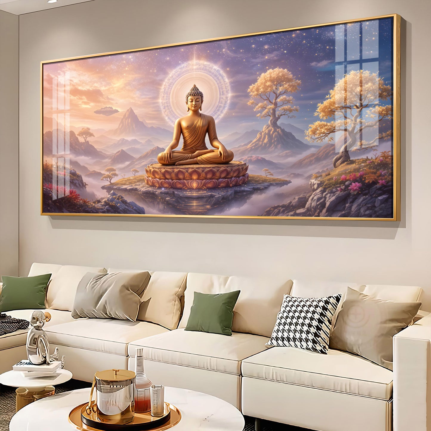Morning Vibrance Buddha Glass Finish Horizontal Wall Art