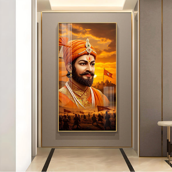 Shivaji Maharaj Glass Finish Vertical Wall Art