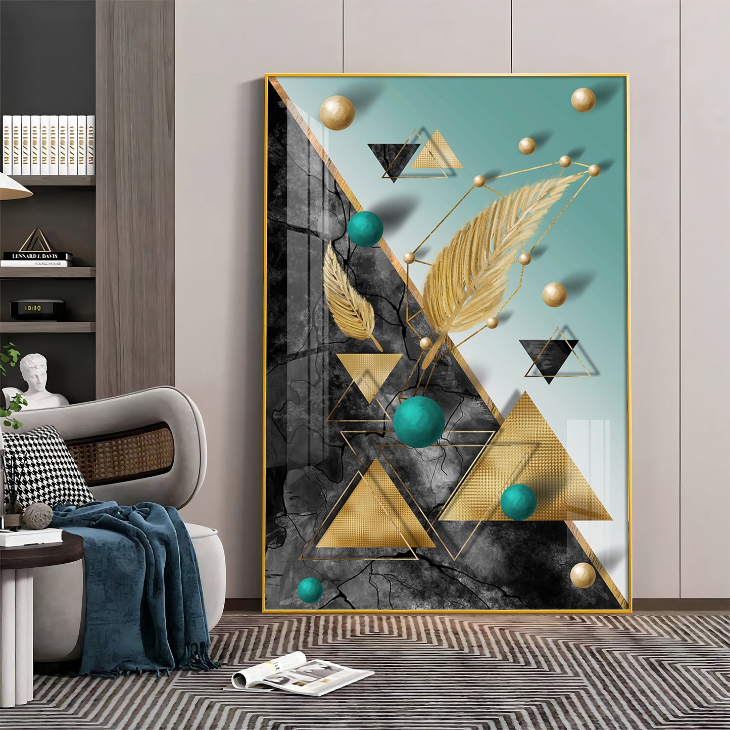 Geometric Luxe Living Glass Finish Vertical Wall Art