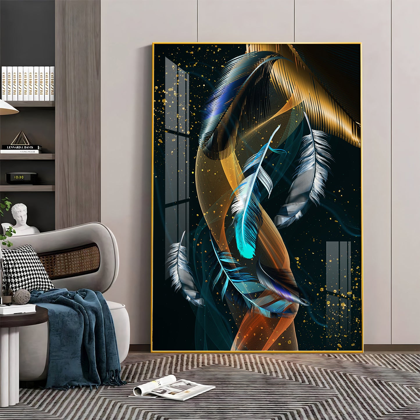 Feathered Whispers Glass Finish Vertical Wall Art