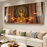 Buddha In Golden Incarnation Glass Finish Horizontal Wall Art