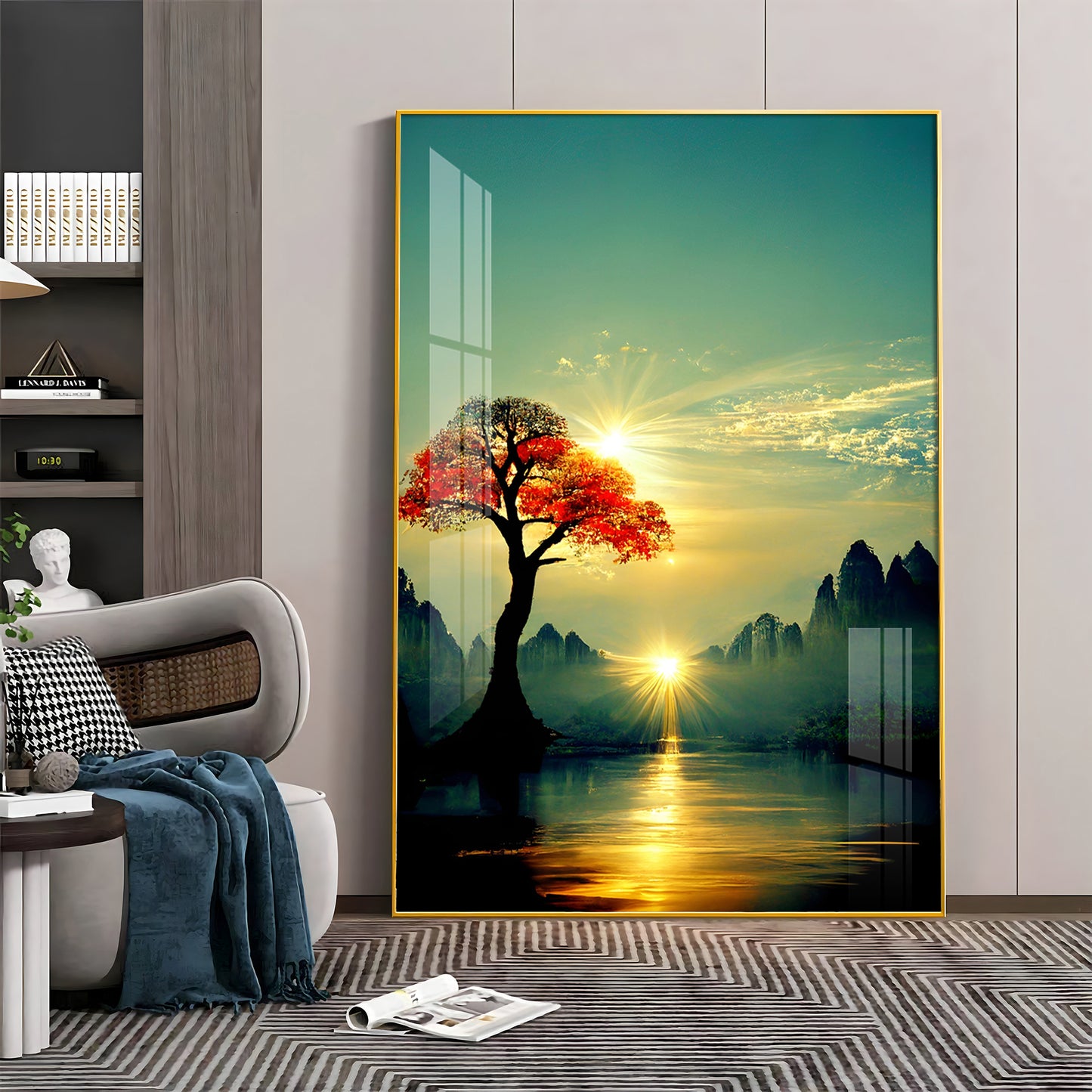 Golden Vista Glass Finish Vertical Wall Art