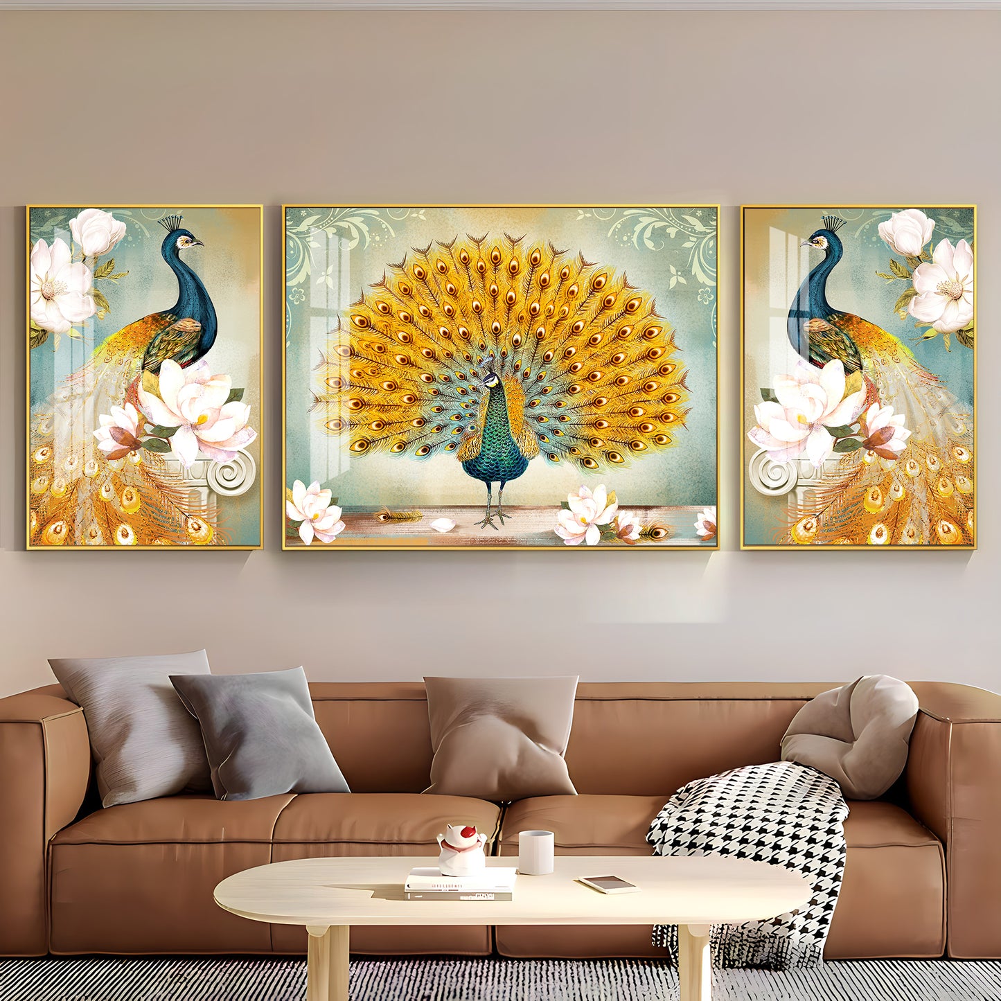 Regal Feathers Glass Finish Wall Art (Set Of 3)