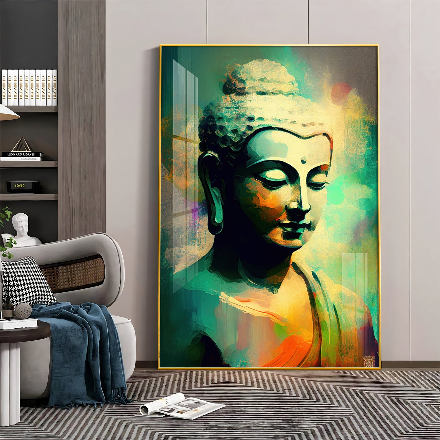 Buddha Harmony in Color Glass Finish Vertical Wall Art