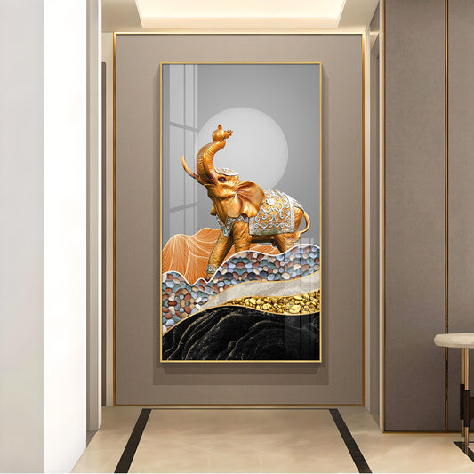 Gold and Silver Elephant Figurine Glass Finish Vertical Wall Art