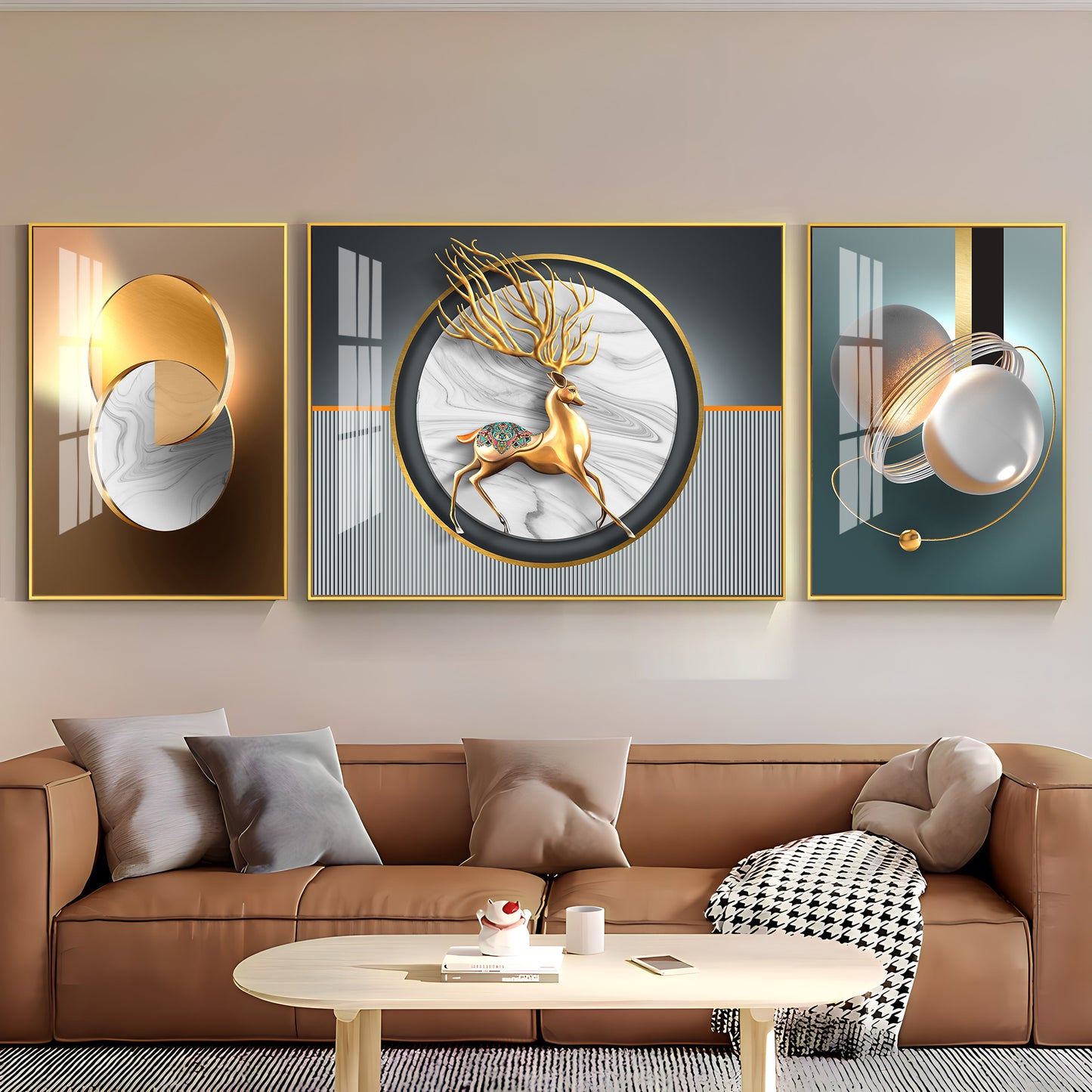 Abstraction of Deer Glass Finish Wall Art (Set Of 3)
