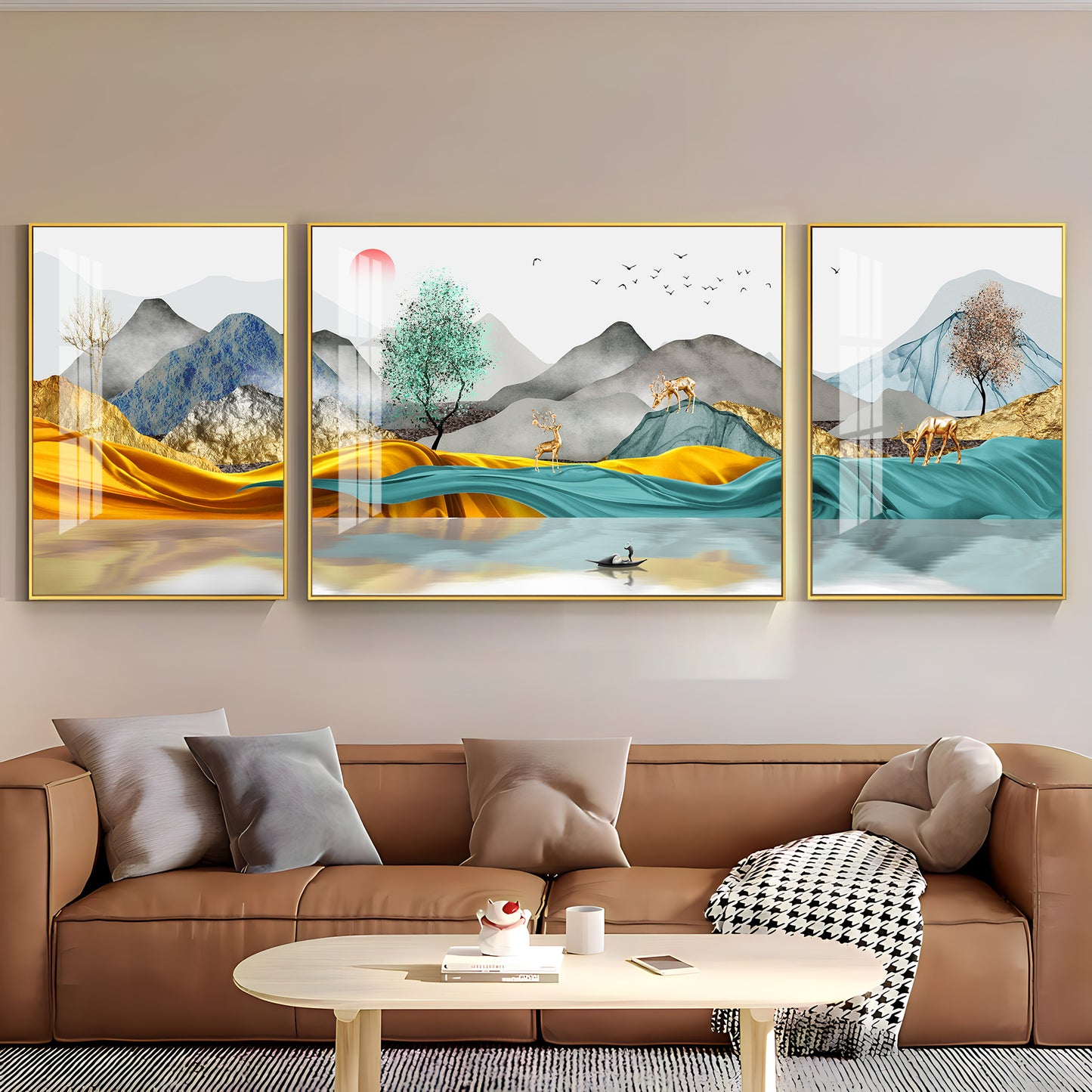 Mountain Scenery Glass Finish Wall Art (Set Of 3)