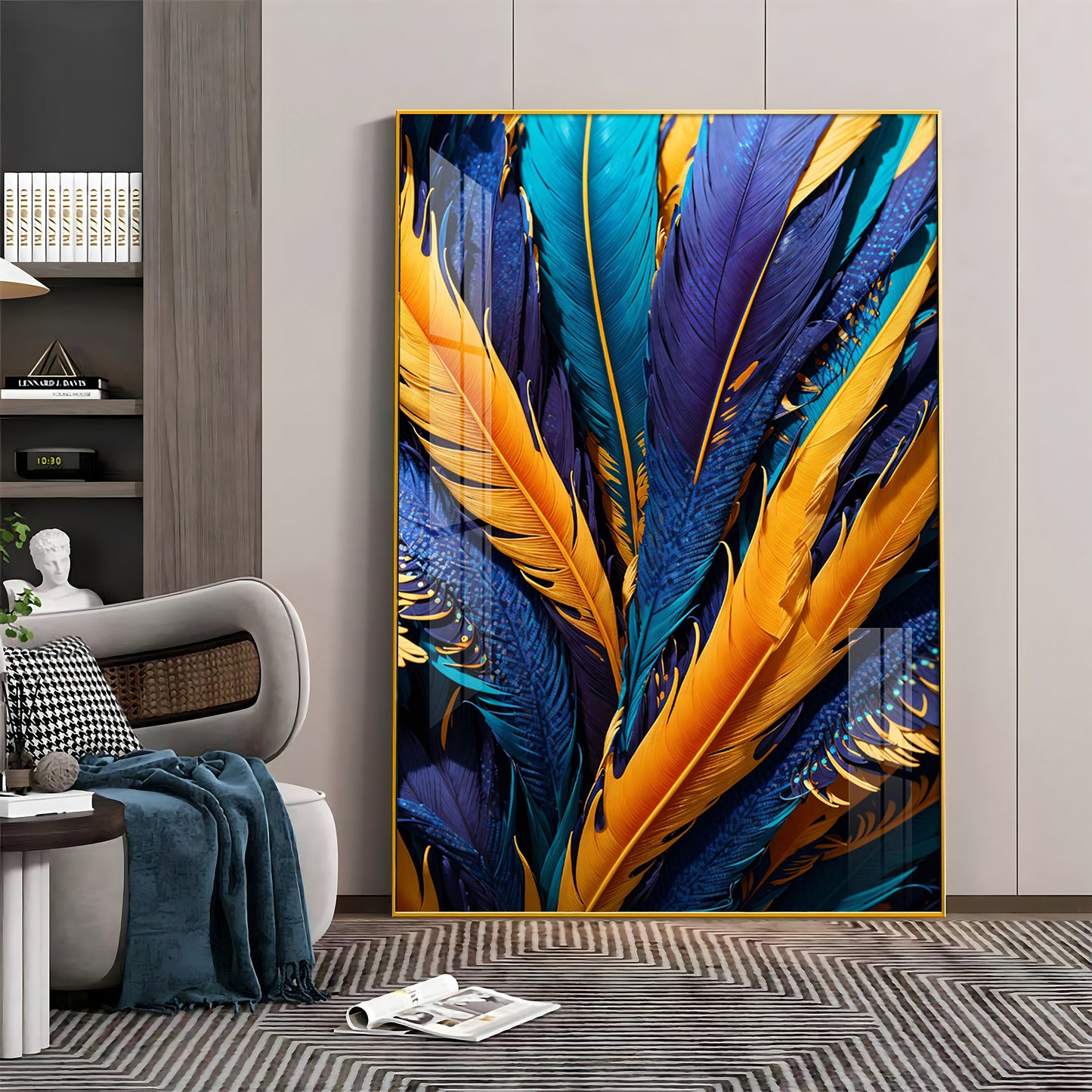Feathered Radiance Glass Finish Vertical Wall Art