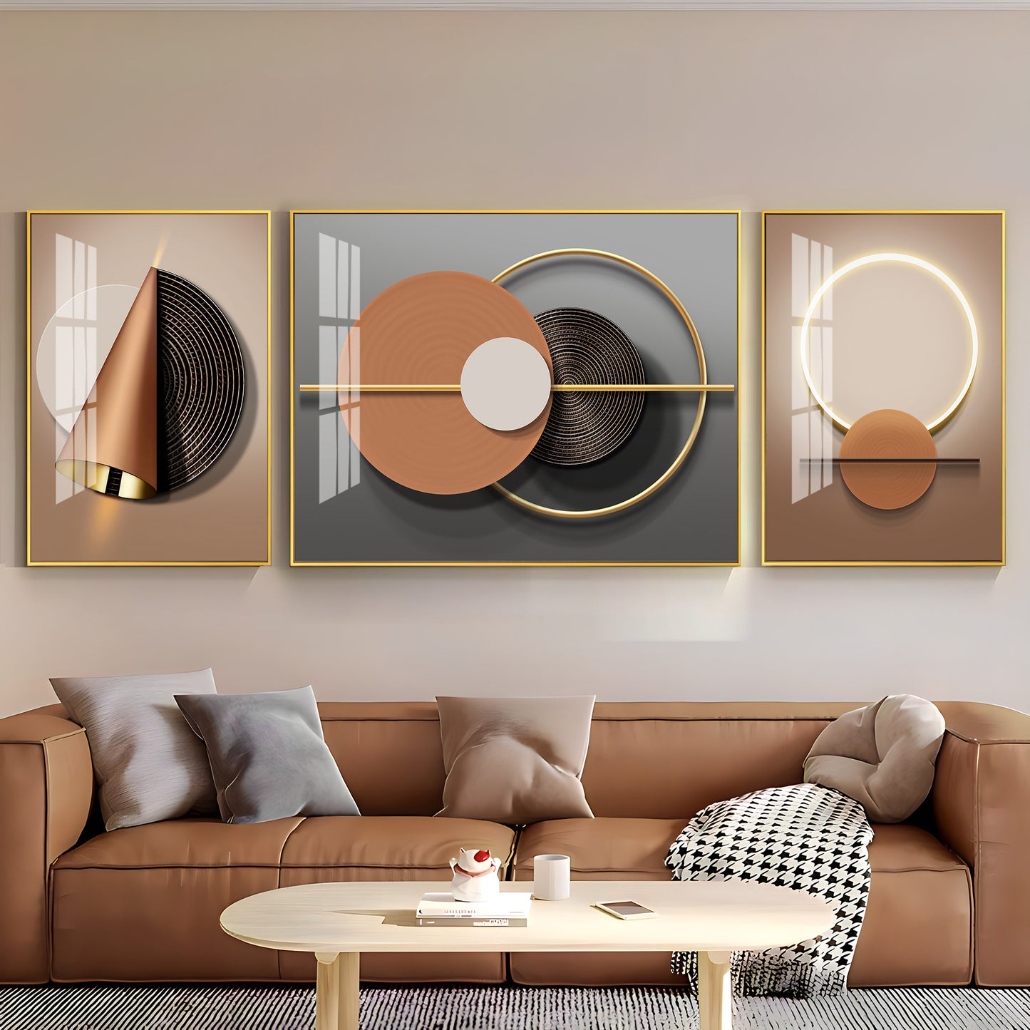 Luxe Haven  Glass Finish Wall Art (Set Of 3)