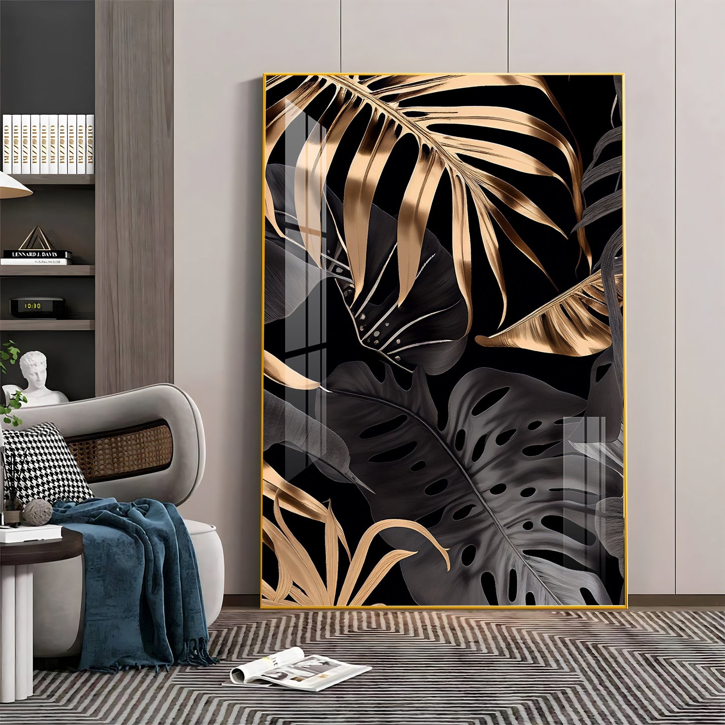 LuxeLeaf Glass Finish Vertical Wall Art