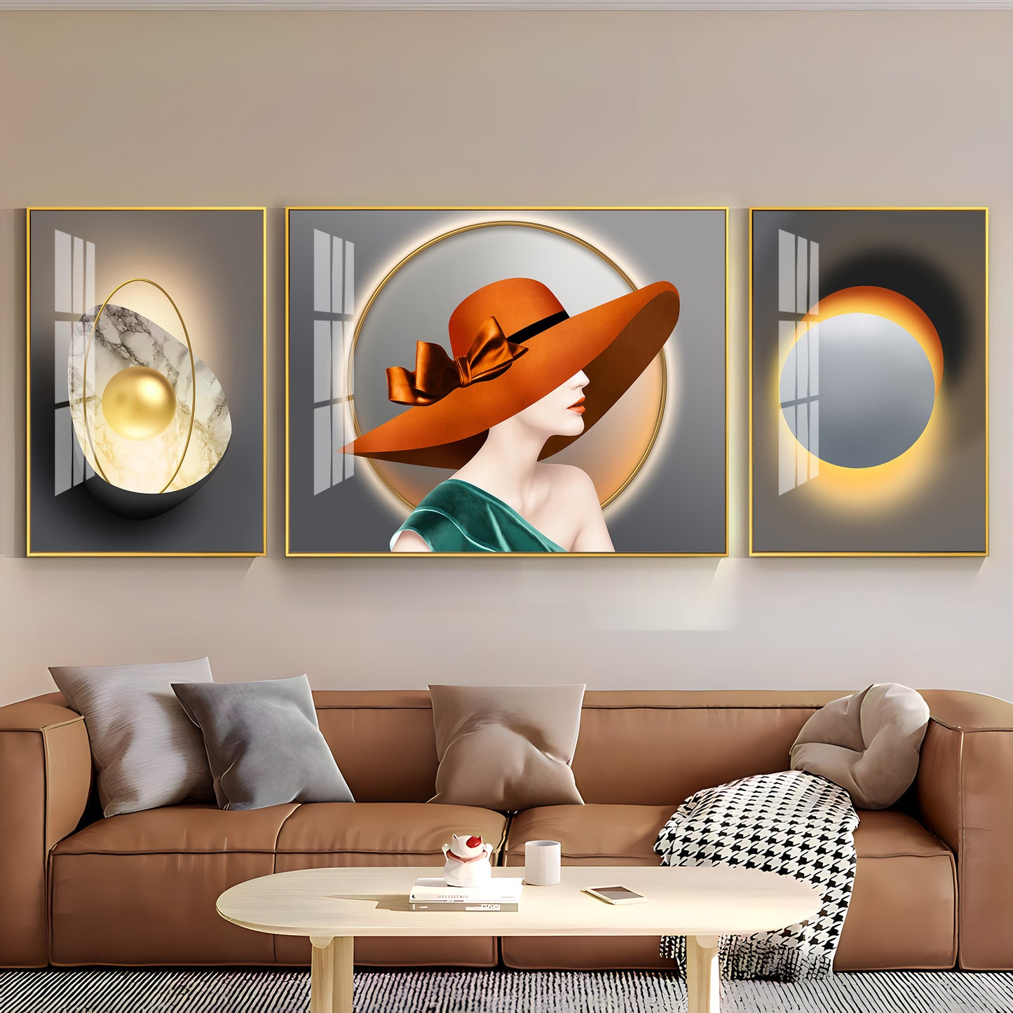 Girl With Orange Hat Glass Finish Wall Art (Set Of 3)