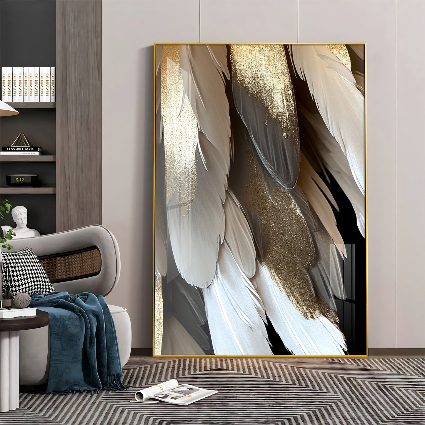 Golden Whisper Elegance Glass Finish Vertical Wall Art