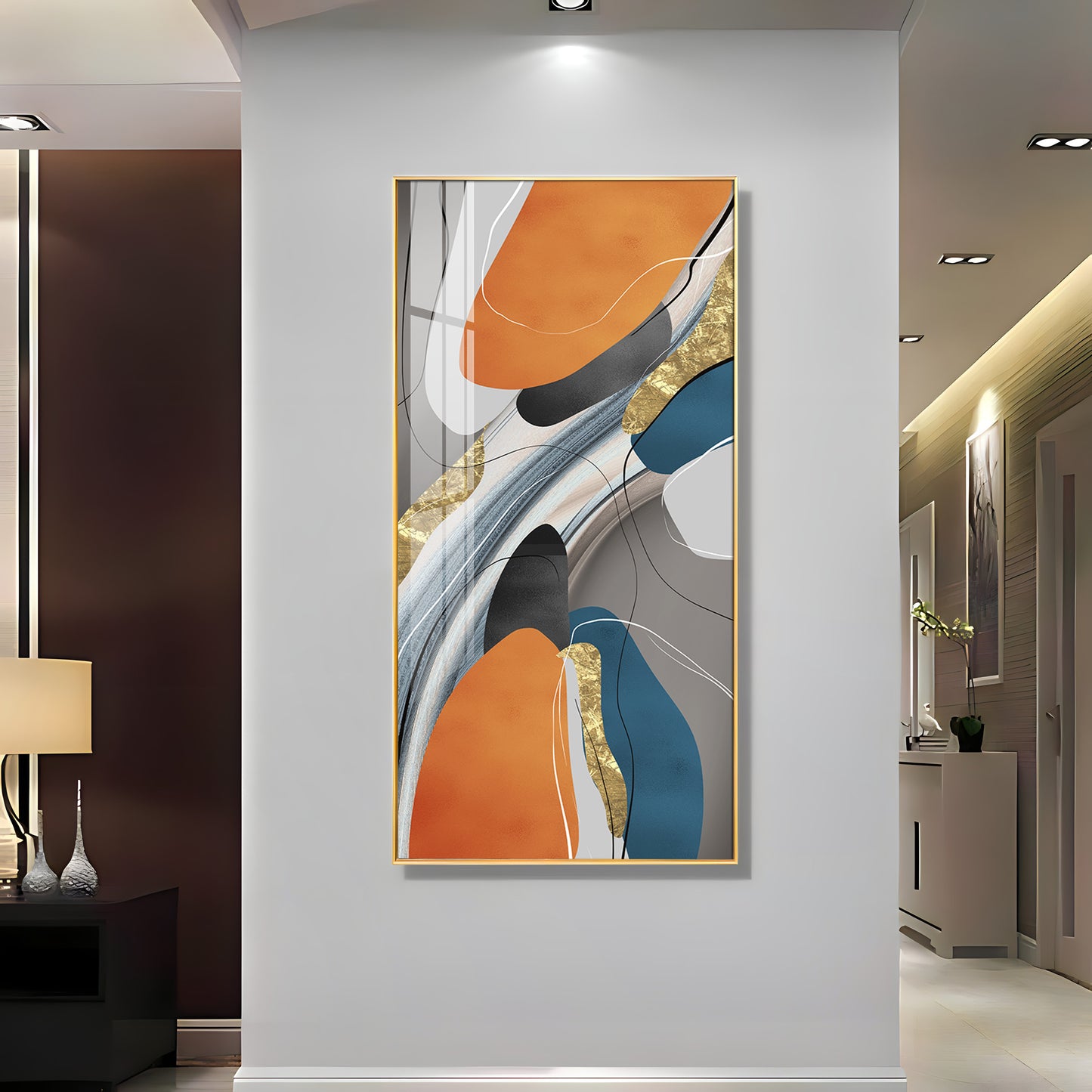 Vivid Abstraction Glass Finish Vertical Wall Art