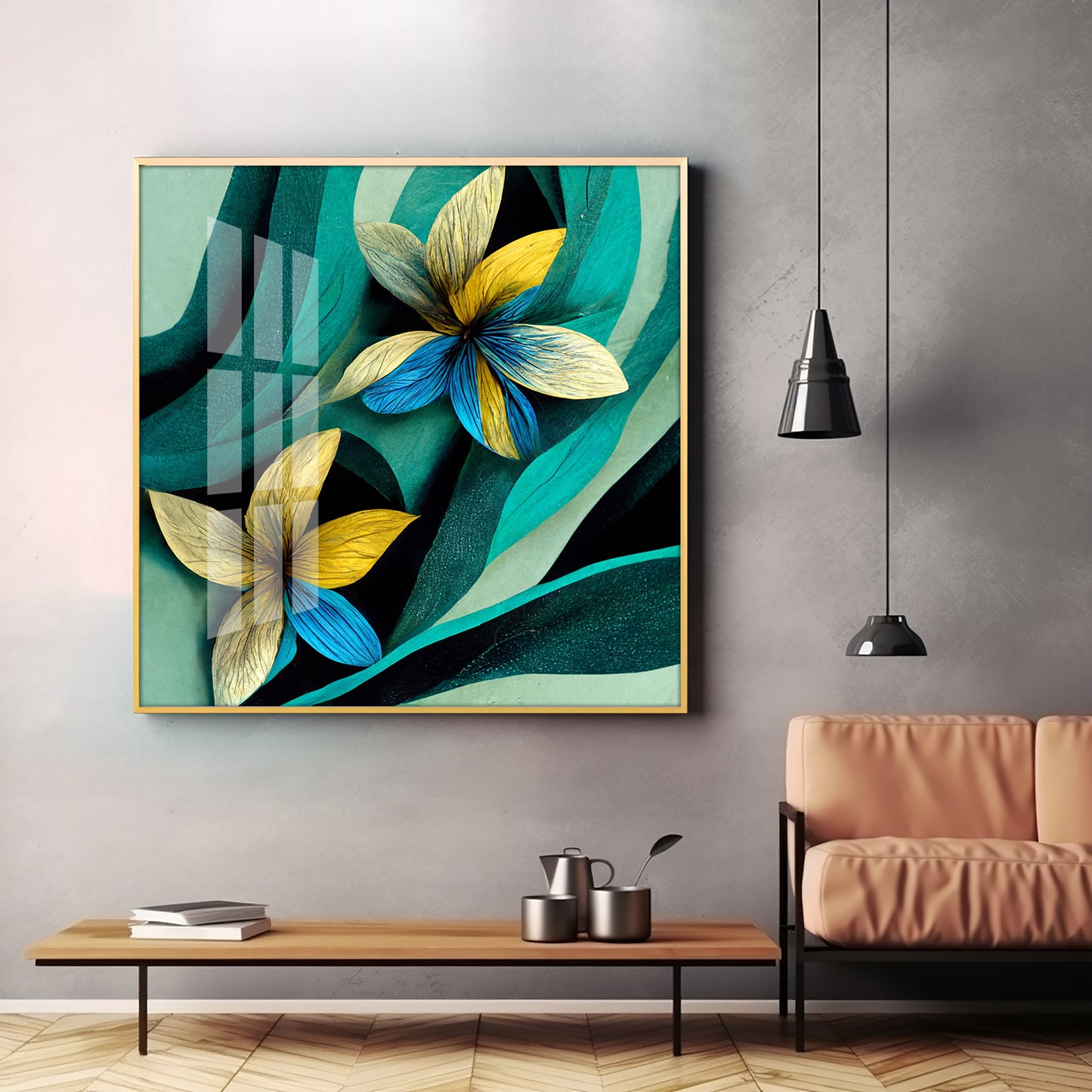 Shaded Contemporary Bloom Glass Finish Square Wall Art