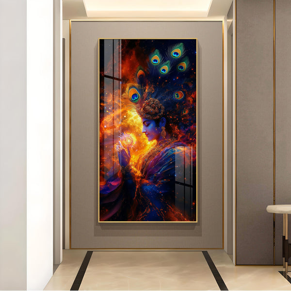 Hare Krishna Glass Finish Vertical Wall Art