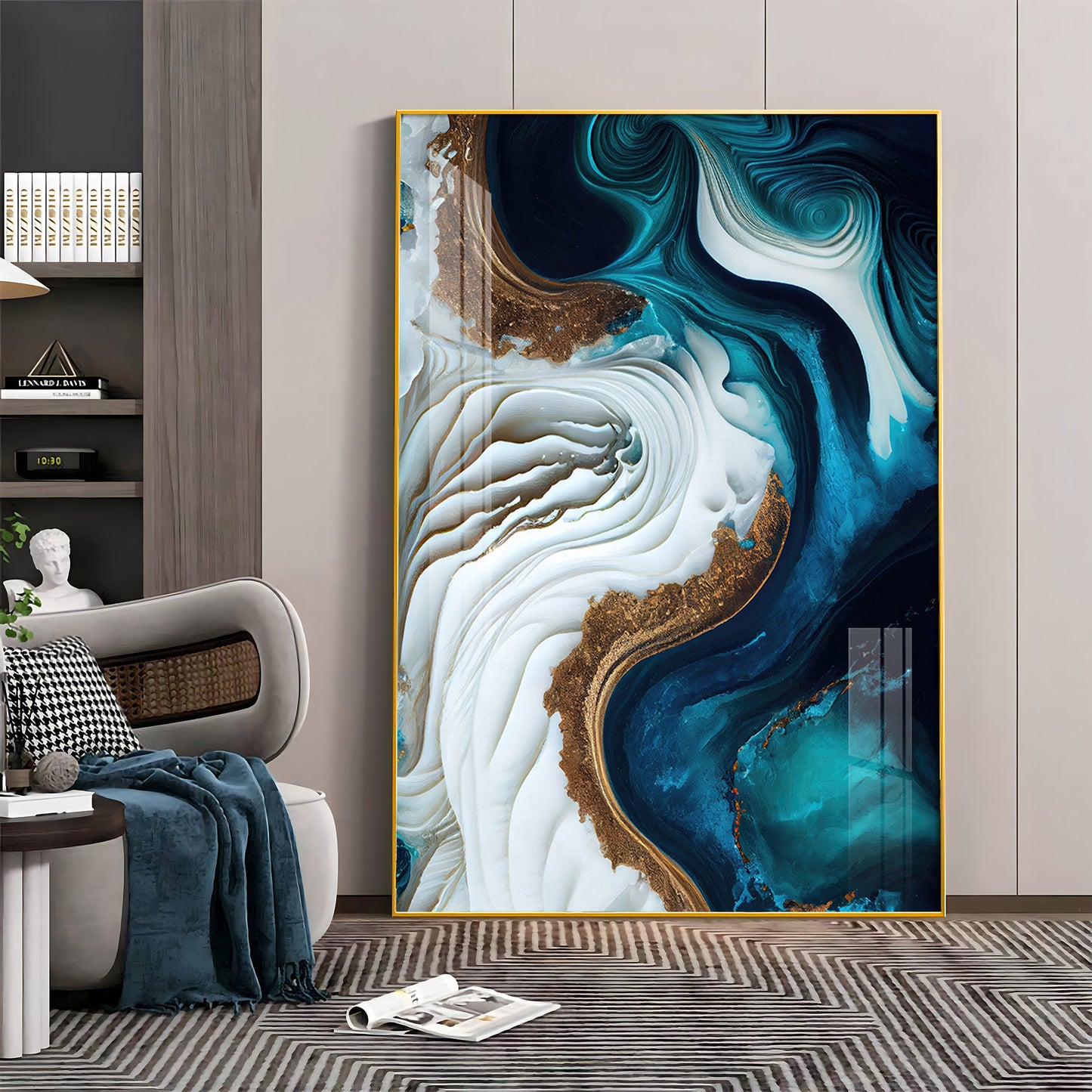 Oceanic Elegance Glass Finish Vertical Wall Art
