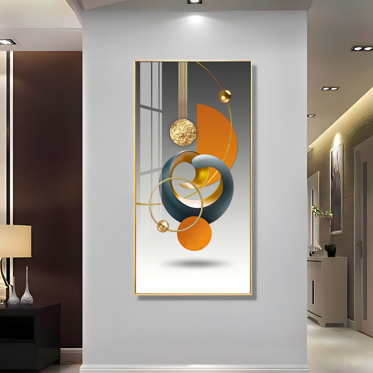 Abstract Geometry Glass Finish Vertical Wall Art