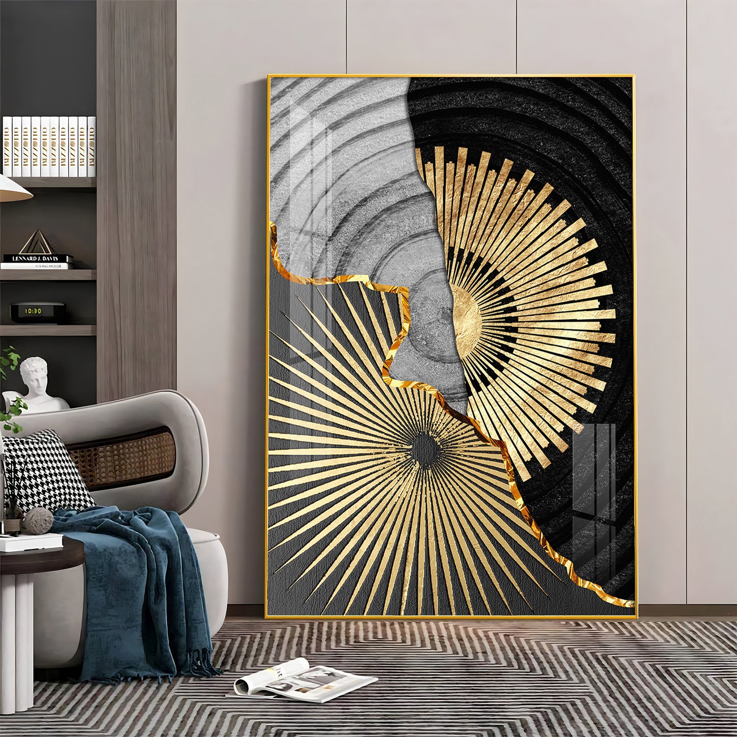 Golden Elegance Wall Decor Glass Finish Vertical Wall Art