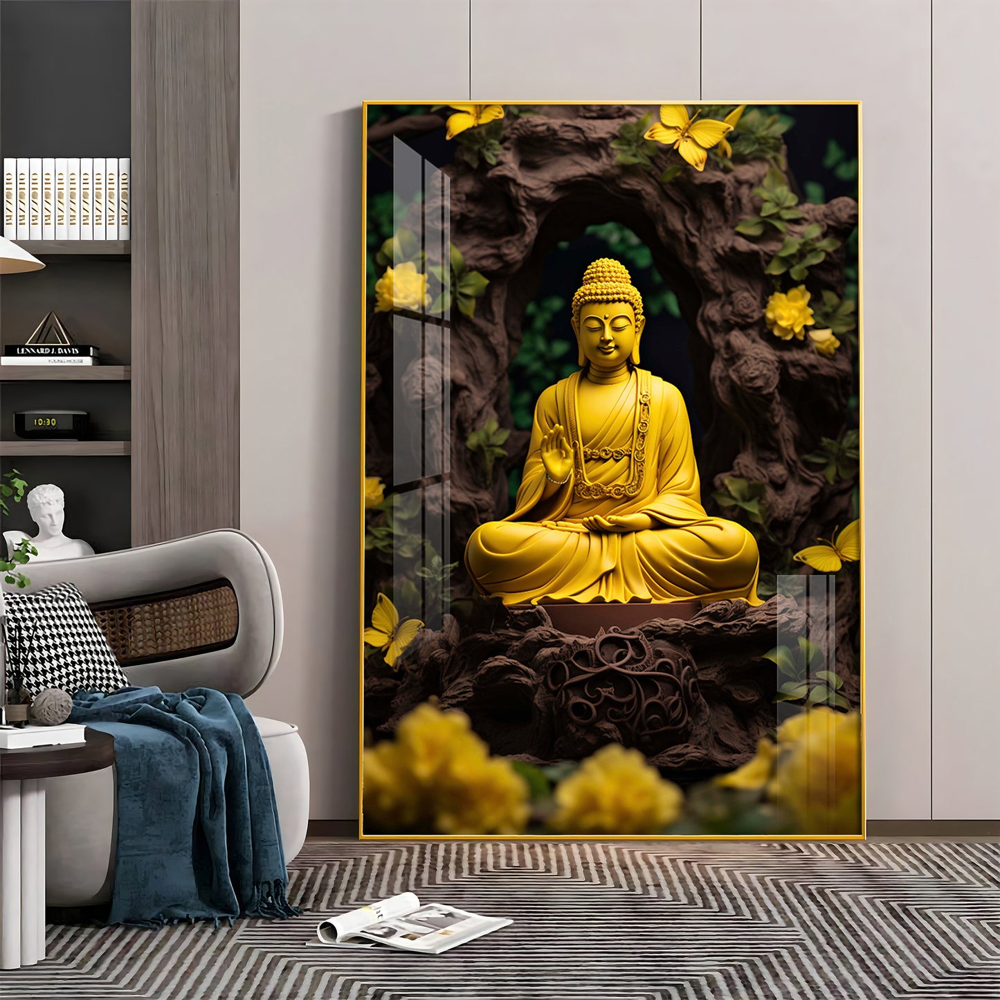 Buddha Bliss Glass Finish Vertical Wall Art