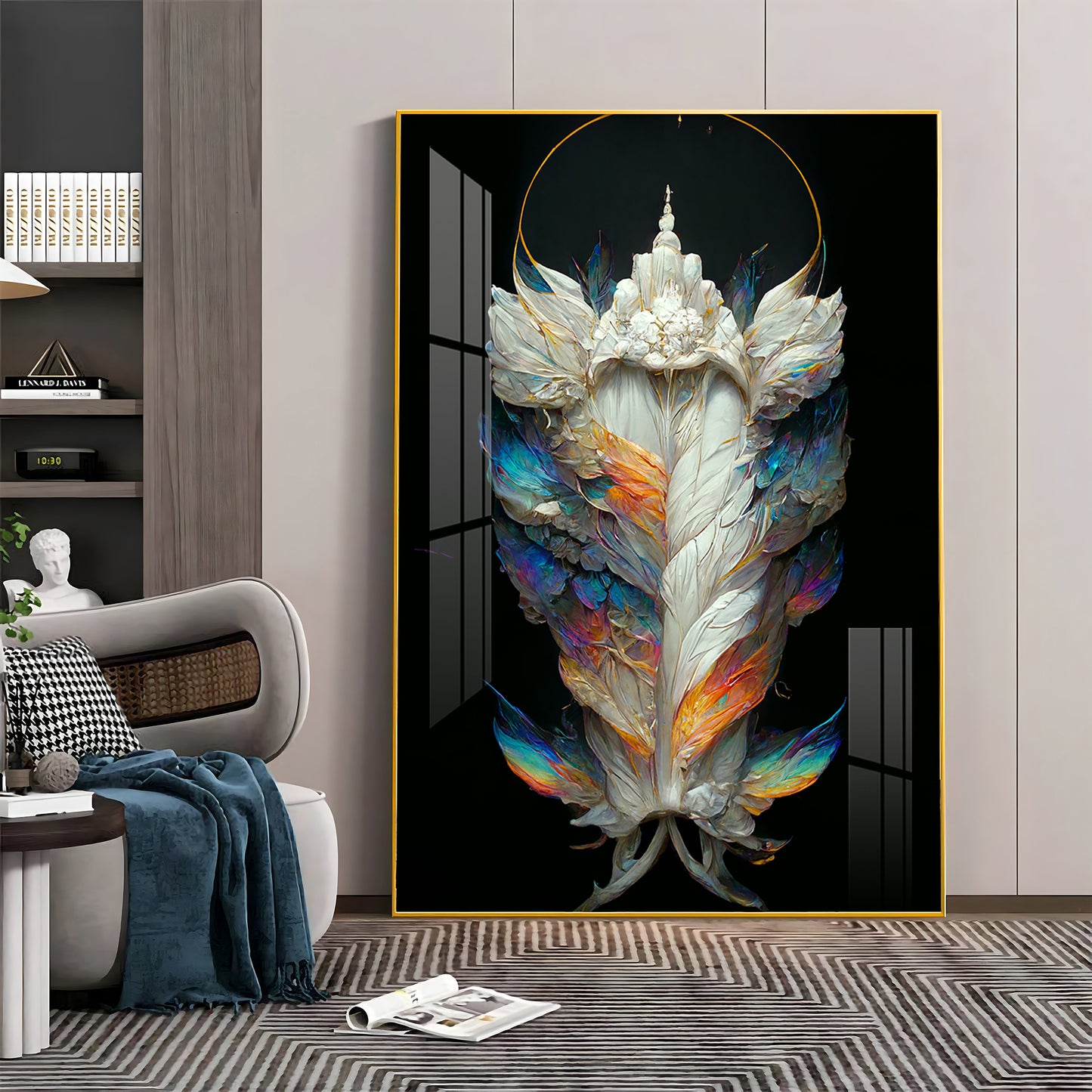 Celestial Feather Glass Finish Vertical Wall Art