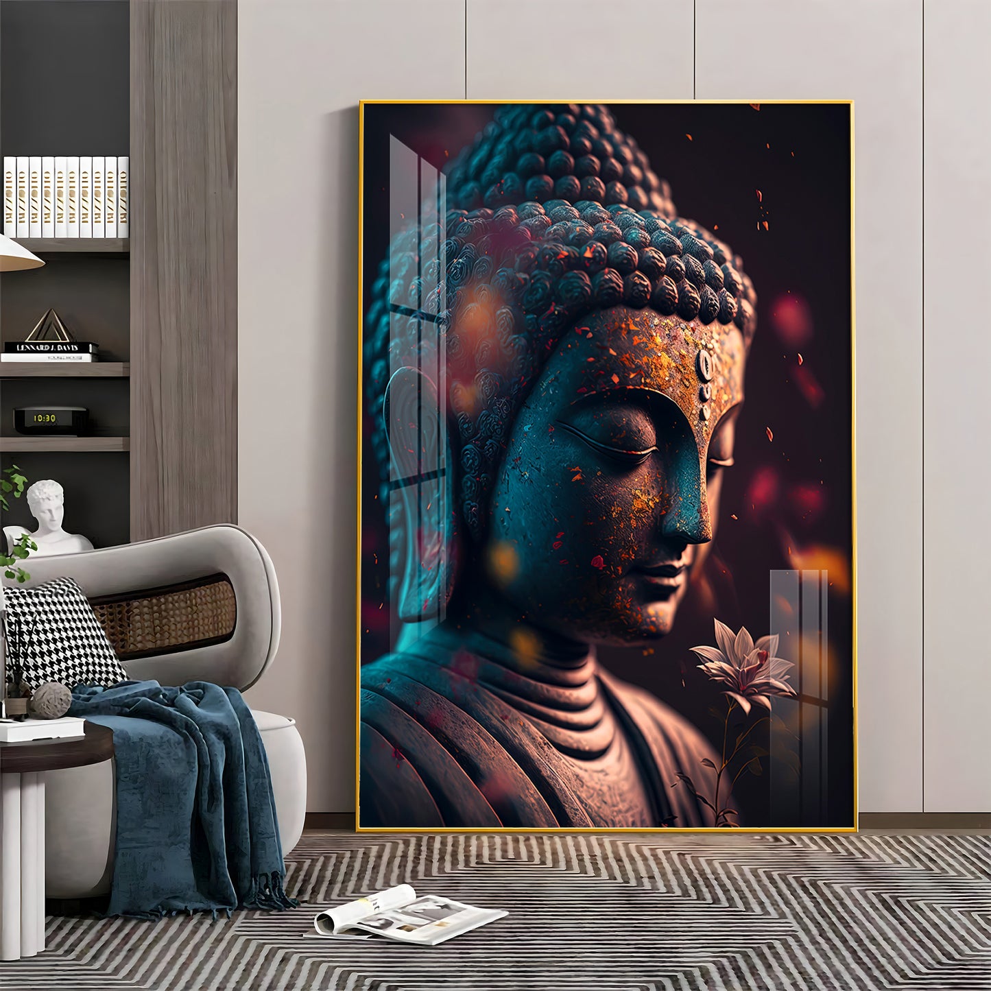 Buddha Serenity Sculpture Glass Finish Vertical Wall Art