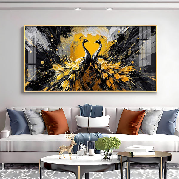 Beautiful Two Mayura Glass Finish Horizontal Wall Art