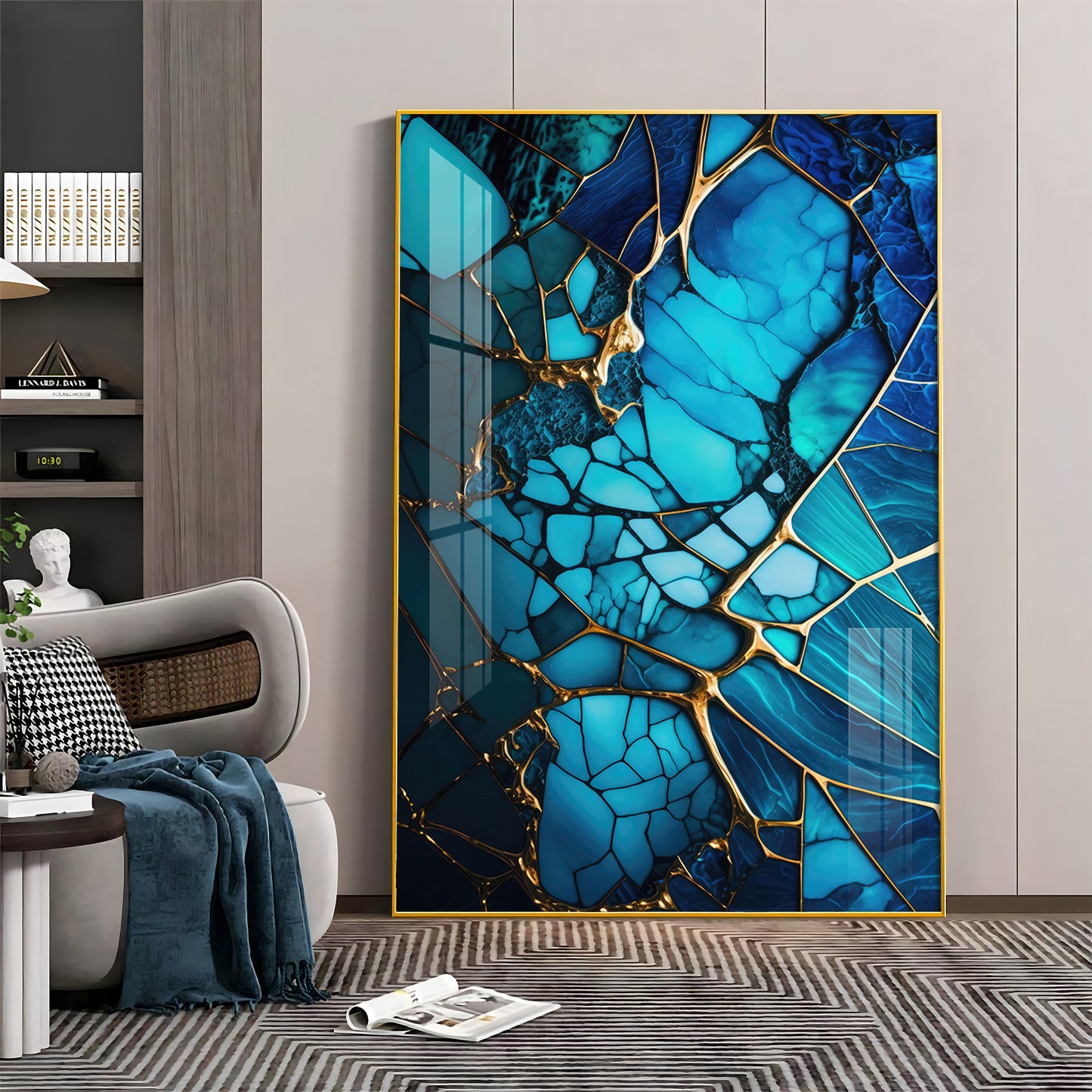 Mystic Blue Mosaic Glass Finish Vertical Wall Art