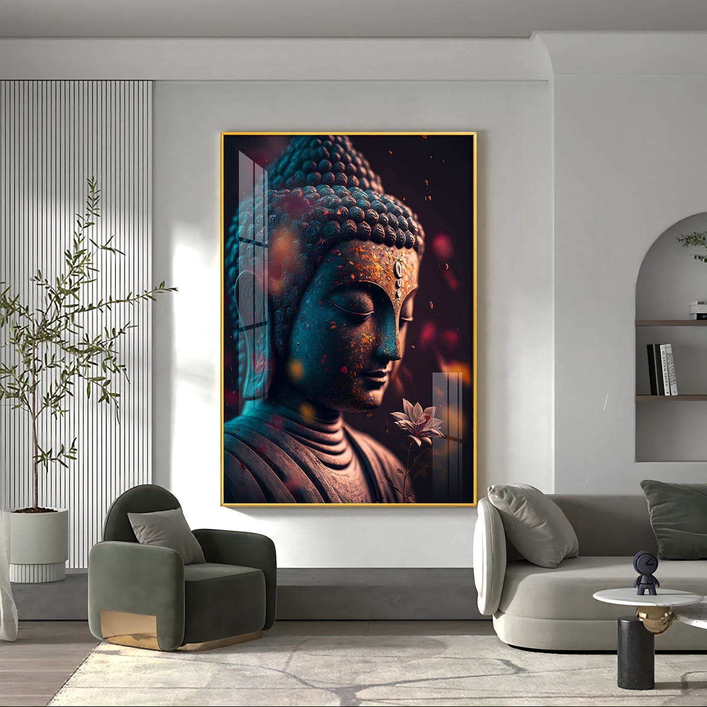 Buddha Serenity Sculpture Glass Finish Vertical Wall Art