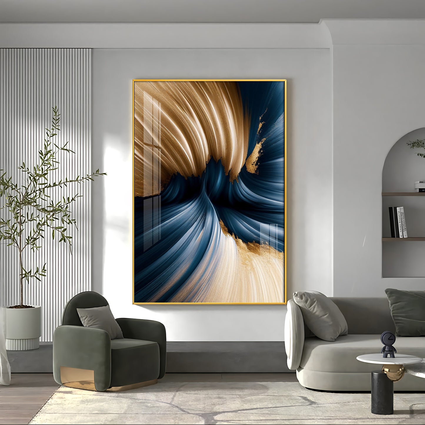 Golden Wave Serenity Glass Finish Vertical Wall Art