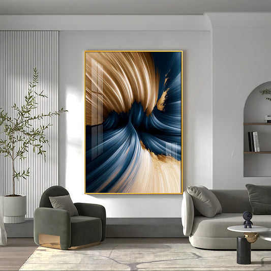 Golden Wave Serenity Glass Finish Vertical Wall Art