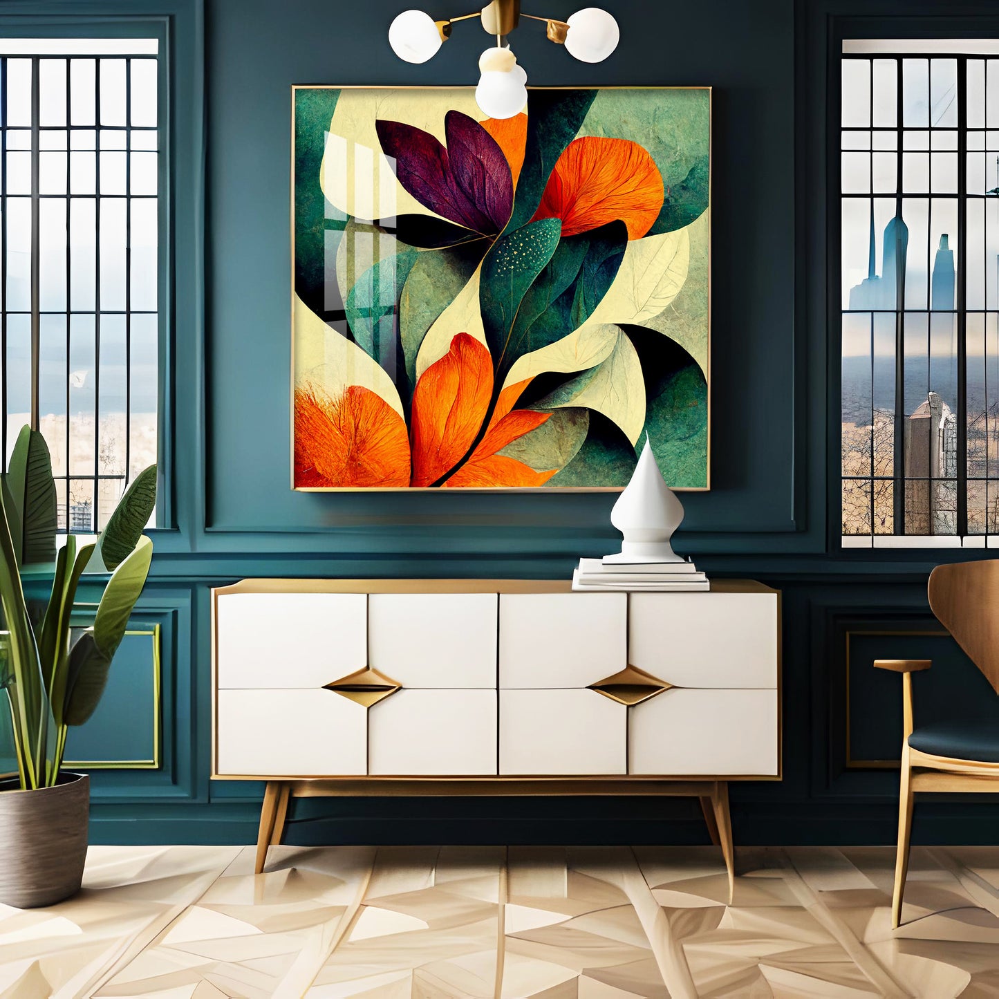 Abstract Bliss Flower Glass Finish Square Wall Art