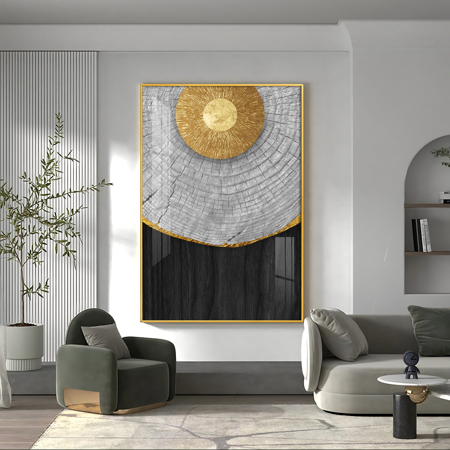 Golden Aura Living Glass Finish Vertical Wall Art