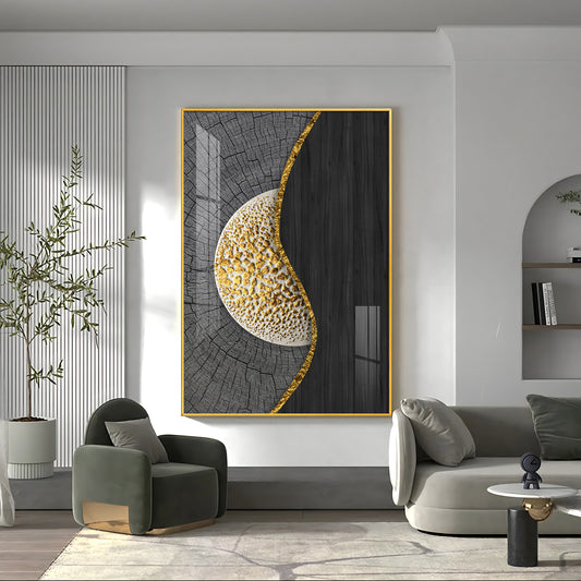 Golden Harmony Glass Finish Vertical Wall Art