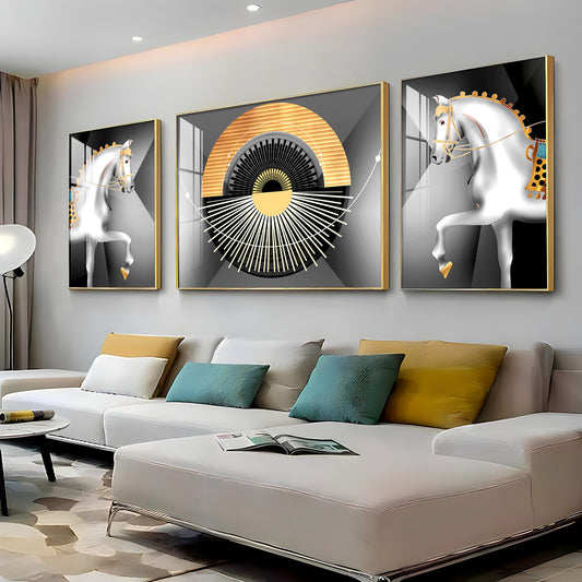 White Horse Harmony Glass Finish Wall Art (Set Of 3)