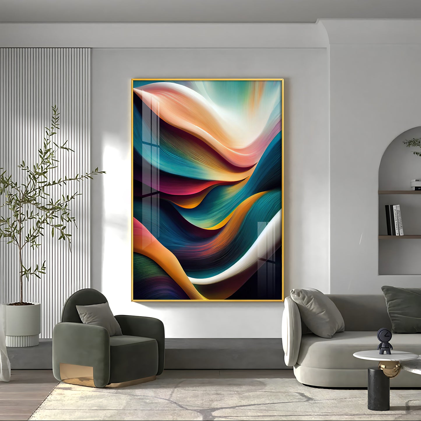Waves of Color Glass Finish Vertical Wall Art