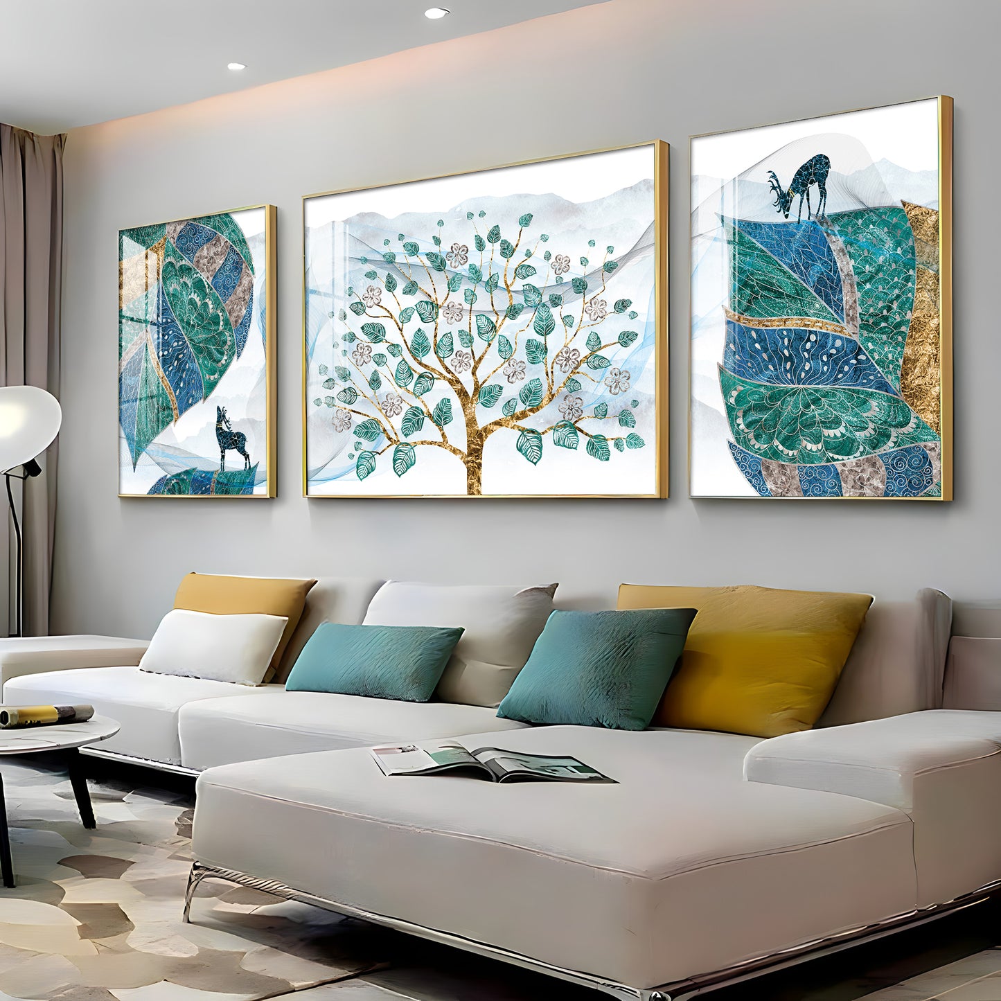 Deer & Tree Elegance Glass Finish Wall Art (Set Of 3)