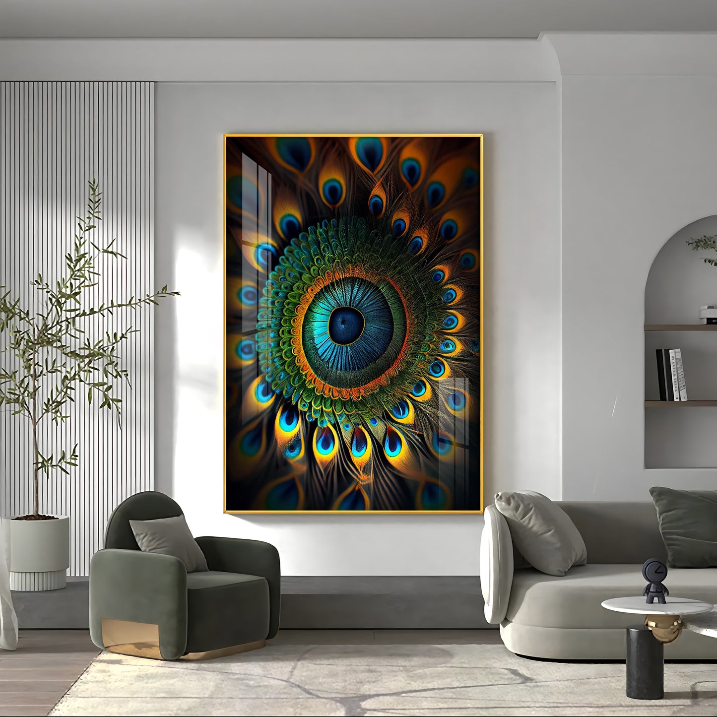 Peacock Prism Glass Finish Vertical Wall Art