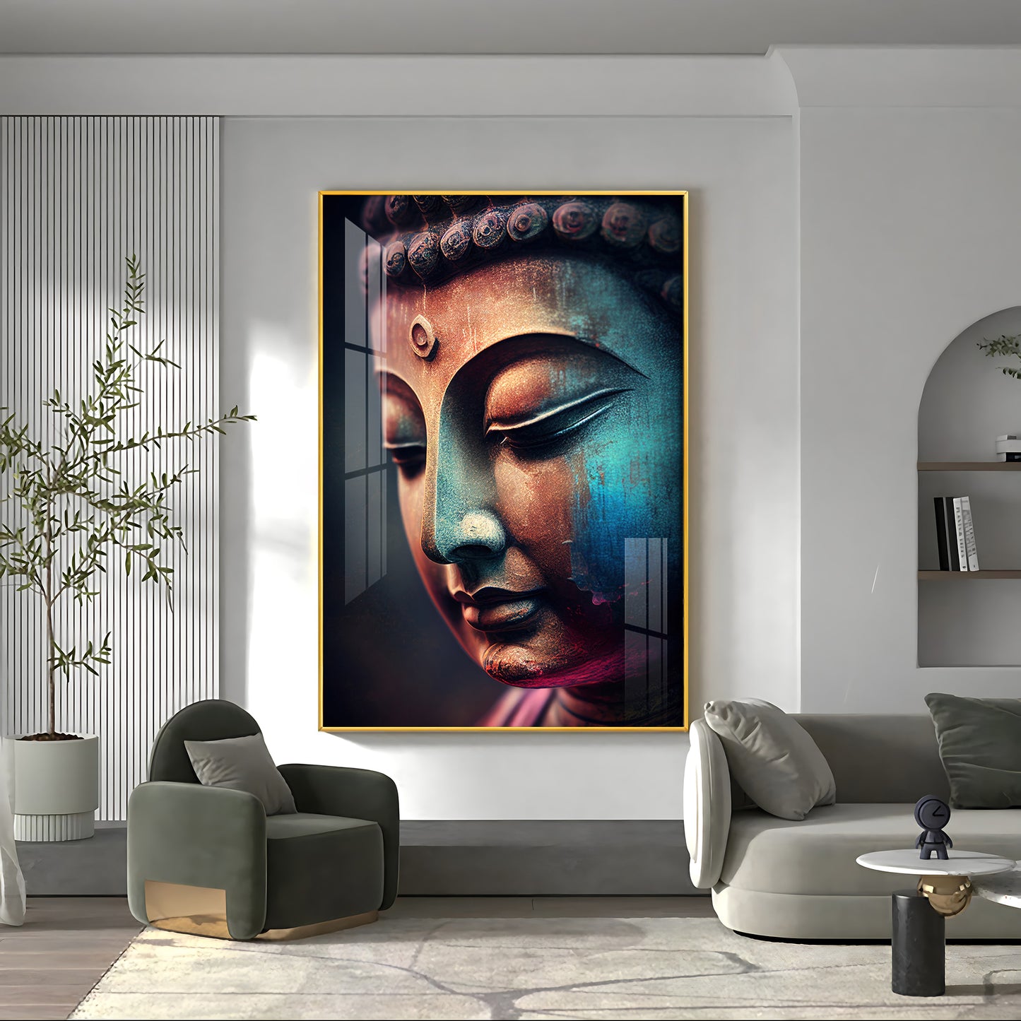 Buddha's Whisper Glass Finish Vertical Wall Art