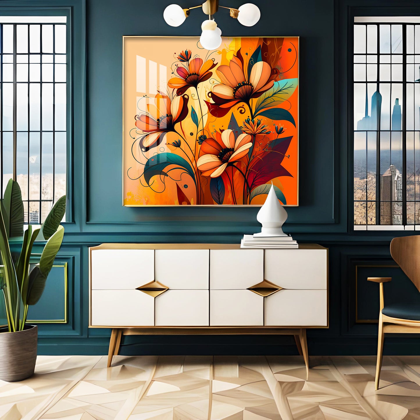 Warmth in Bloom Glass Finish Square Wall Art