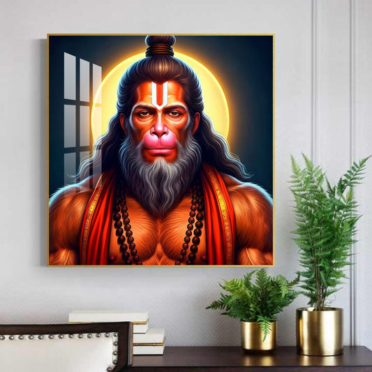 Lord Hanuman Glass Finish Square Wall Art