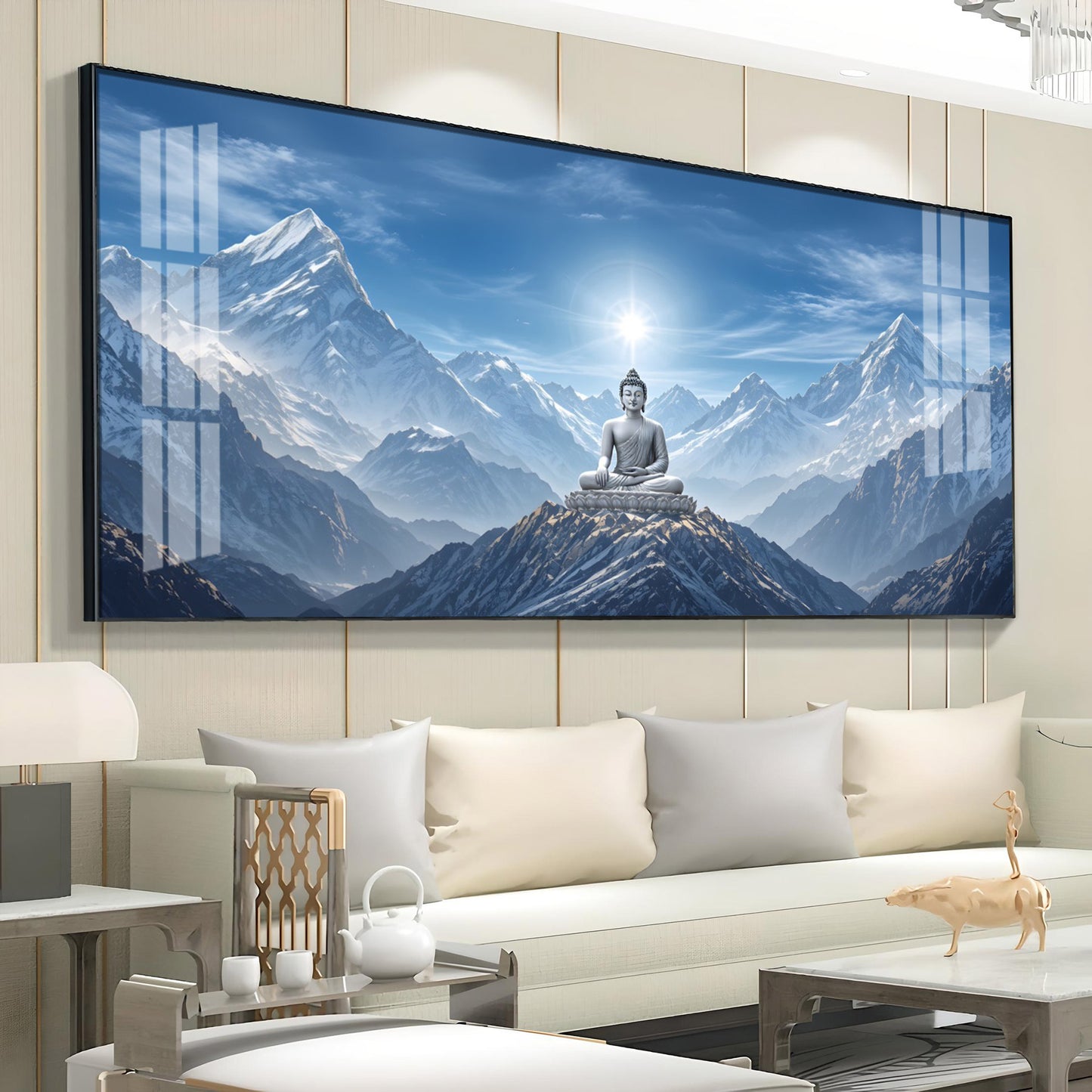Sky Emembrance Buddha Glass Finish Horizontal Wall Art